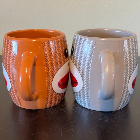 Pair of Retro Knitted Sock Monkey Ceramic Dual Handled Dual-Sided Mugs - GALERIE - Picture 5 of 9